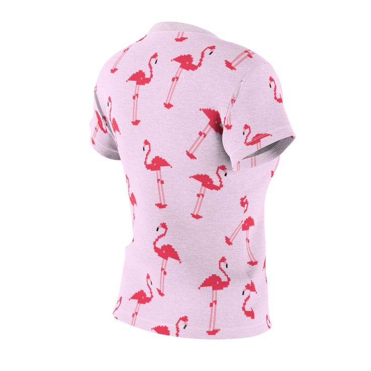 Be a flamingo in a flock full of pigeons. With this cute pink 8-bit flamingo printed tee, you will definitely be able to stand out in a crowd. This fluorescent pink bird-covered tee can be worn on all kinds of occasions: to go to school, while hanging out with friends, or even to sleep in as pajamas. These flamingos know no limits. Product Details Regular Fit T-Shirt Round neck Short sleeves Flamingo print About Me Medium Fabric (0 oz/yd² (170 g/m²)) Tagless Runs true to size 100% Polyester XS S Pink Casual Top With All Over Print, Casual Pink Top With All Over Print, Pink Printed Short Sleeve T-shirt, Pink All-over Print Crew Neck Tops, Pink Crew Neck Top With All Over Print, Summer Pink Flamingo Print Top, Pink Cotton T-shirt With All Over Print, Pink Flamingo Print T-shirt For Summer, Casual Crew Neck T-shirt With Flamingo Print