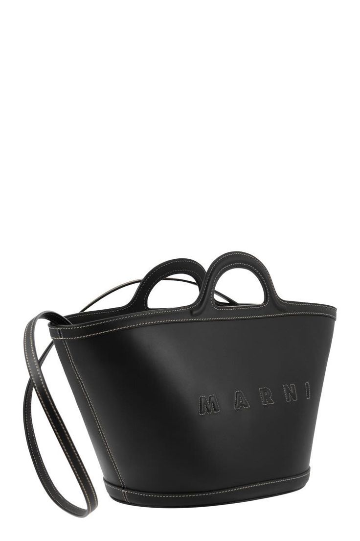 Black large Tropicalia tote bag from MARNI featuring black, calf leather, logo print to the front, single shoulder strap, main compartment, two top handles, internal logo patch, gold-tone hardware and hook-clip fastening.SizeAndFit: DEPTH: 20.0 CentimetresHANDLE: 5.0 CentimetresHEIGHT: 20.0 CentimetresSTRAP: 46.0 CentimetresWIDTH: 42.0 Centimetres Gender: WOMENMaterial: 100% CALFColor: BLACKMade in: ITProduct ID: BMMP0097U0 LV589 00N99*Import tax/duty will be calculated at checkout (If applicabl Black Top Handle Shoulder Bag With Logo, Black Top Handle Satchel With Logo, Leather Satchel With Logo And Top Handle, Leather Top Handle Satchel With Logo, Black Leather Satchel With Logo, Designer Tote Bag With Logo, Everyday Leather Shoulder Bag With Logo, Leather Tote Shoulder Bag With Logo, Designer Double Handle Satchel With Logo