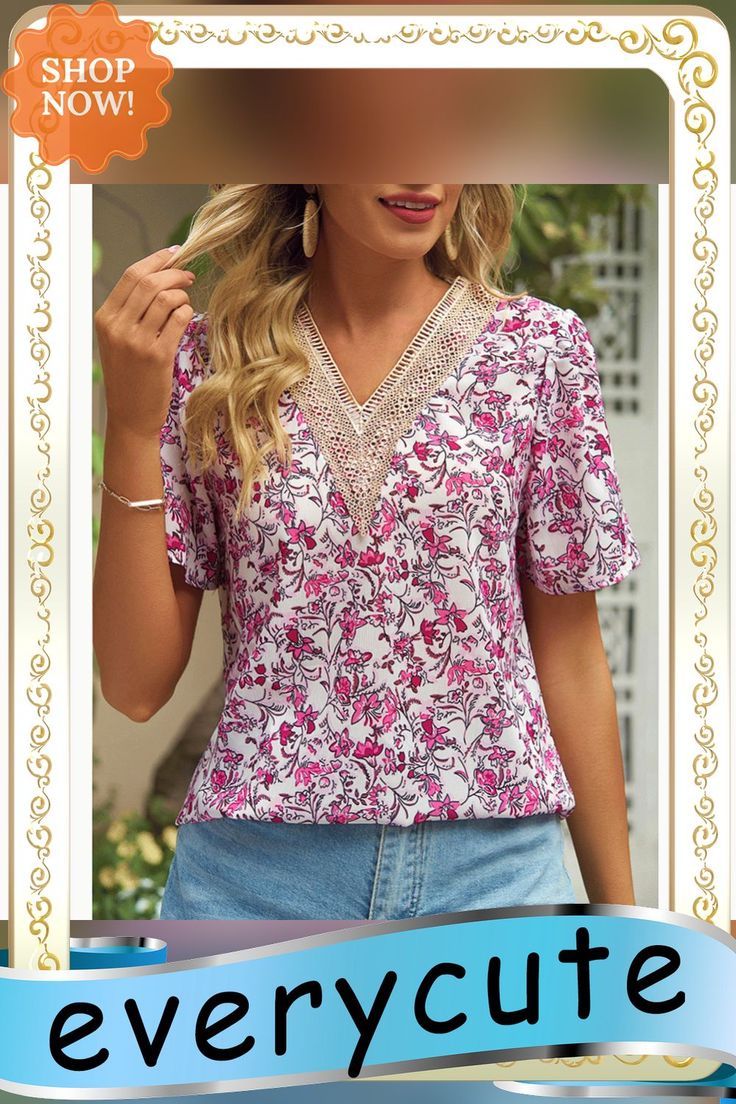 Purplish Red V Neck Floral Chiffon Short Sleeve Tees Chiffon Shorts, Floral Chiffon, Women Tops, Short Sleeve Tee, Fashion Dresses, Chiffon, Shop Now, Tops & Tees, Womens Tops