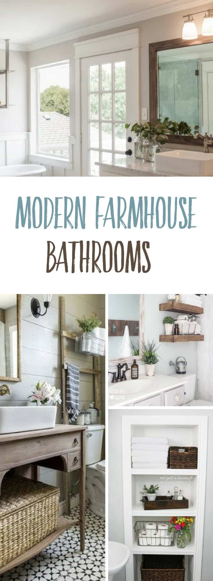 modern farmhouse bathroom with white walls and black and white checkered flooring, open shelve