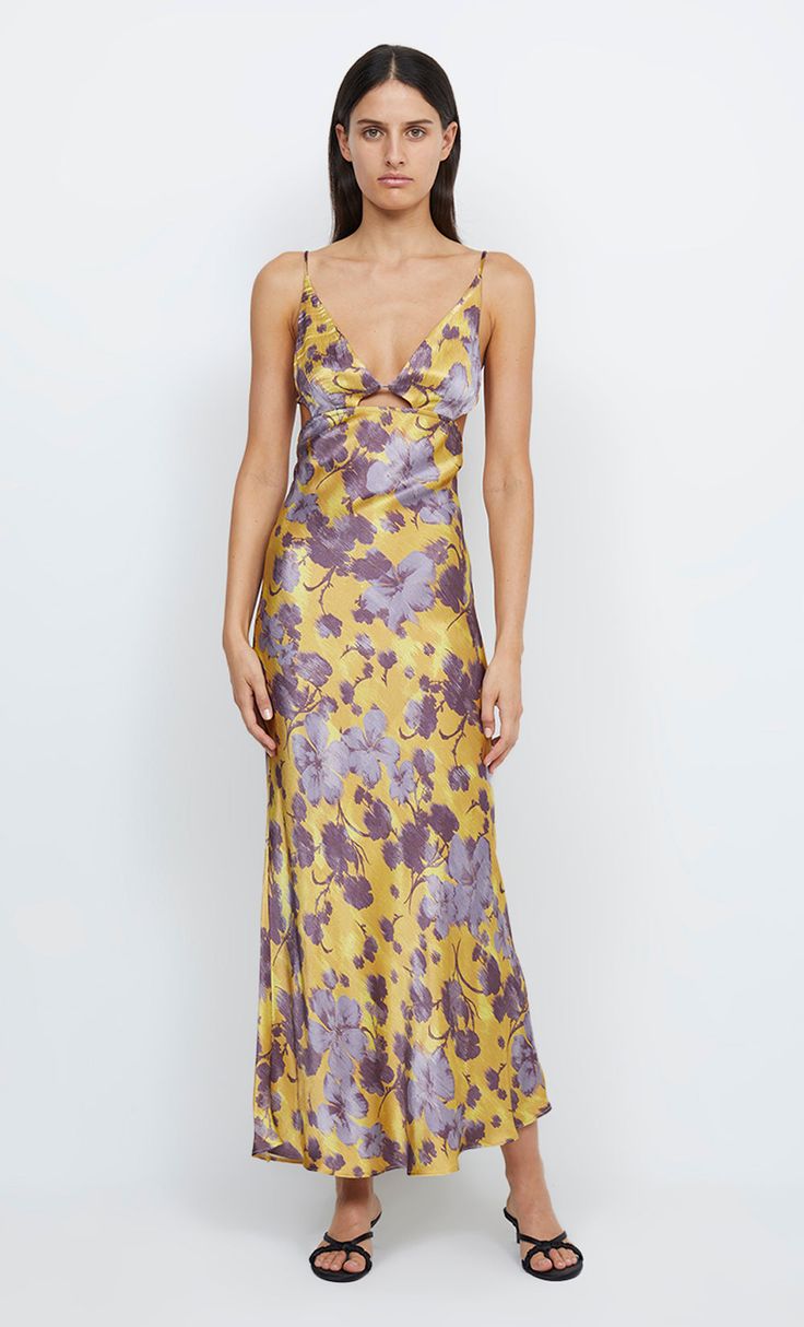 INDI STRAPPY MAXI DRESS - GOLDEN VIOLET – BEC + BRIDGE US Strappy Maxi Dress, Australian Fashion Designers, Prom Dress Shopping, Guest Outfit, Event Dresses, Print Fabric, Long Tops, Wedding Guest Dress, New Collection