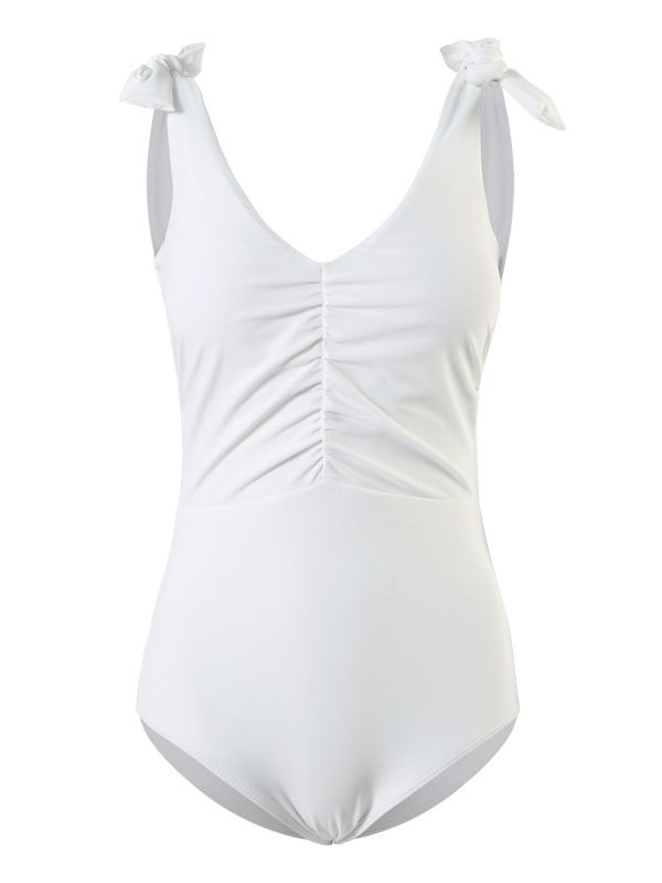 SkuCY-!85079MaterialPolyester , Spandex LiningPolyester , Nylon StylePadded FeaturePleated , Backless , Bandage , Solid Color NecklineV-neck OccasionBeach , Hot Springs , Swimming Pool SeasonsSpring , Summer , Autumn , Winter TypeOne-piece Swimsuit ColorWHITESizeS,M,L,XL Please consult the size chart we provide for this item's measurements to help you decide which size to buy.Please note: There may be 1-3cm differ due to manual measurement.CMINCHCupWaistHipsS70AB/75A55-6475-86M70B/75B/80A62-7183 White Stretch Swimwear For Swimming, High Stretch White Swimwear For Swimming, White Nylon Swimwear For Swimming, White Stretch Swimwear With Lined Body, White Stretch Bodysuit For Beach, High Stretch Summer Nylon Leotard, White Stretch Bodysuit For Beach Season, White Stretch Bodysuit For The Beach, White Stretch Sleeveless Swimwear