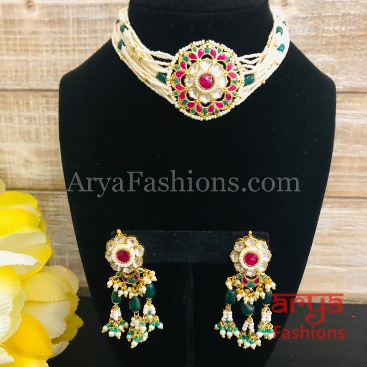 Sabyasachi Inspired Kundan Pearl Jadau Choker/ Rajwadi Pearl Choker / Rajput Kundan Choker/ Pearl Choker/ Kundan Necklace with Earrings/ Indian Pearl Choker1-Traditional Kundan Pearl Choker Necklace Set2-Handcrafted To Perfection3-Unique boutique design 4-Perfect Kundan Bridal Necklace Set in Rajwadi Theme5-Made in Brass with very high quality kundan stones and Pearl Beads with Meenakari6- 22 Karat Gold Finish7- Stud Earrings come with Push Back Closure Dimensions:Necklace: Adjustable Fitting ar Jadau Choker, Choker Pearl, Kundan Choker, Bridal Necklace Set, Earrings Indian, Kundan Necklace, Choker Necklace Set, Pearl Choker Necklace, Kundan Necklaces