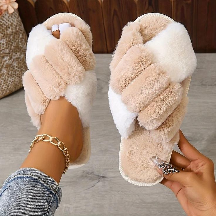 Category:Slippers; Upper Materials:Faux Fur; Season:Fall,Winter; Heel Type:Flat Heel; Gender:Women's; Toe Shape:Open Toe; Style:Casual,Comfort,Minimalism; Heel Height(inch):<1; Outsole Materials:Rubber; Occasion:Indoor,Daily; Closure Type:Loafer; Pattern:Color Block; Listing Date:11/20/2023; 2024 Trends:Fuzzy Slippers Fluffy Slippers,House Slippers; Size chart date source:Provided by Supplier.; Heel Height:Flat Beige Flat Synthetic Slippers, Beige Synthetic Flat Slippers, Comfortable Fluffy Slippers With Round Toe, Fluffy Comfortable Round Toe Slippers, Fluffy Round Toe Comfortable Slippers, Fluffy Round Toe Synthetic Slippers, Casual Faux Fur Slippers For Winter, Comfy Synthetic Slippers For Winter, Soft Flat Slippers For Winter