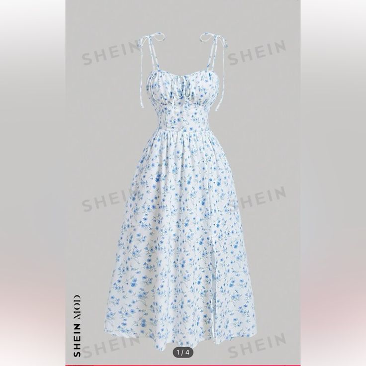 Nwt Never Worn Blue And White Flower Milk Maid Dress Blue Dress White Apron, Blue Milkmaid Dress, Milk Maid Dress Outfit, Milk Maid Dress Plus Size, Light Blue Sundress, White Dress With Blue Flowers, Milk Maid Dress, Blue Floral Sundress, White Frock