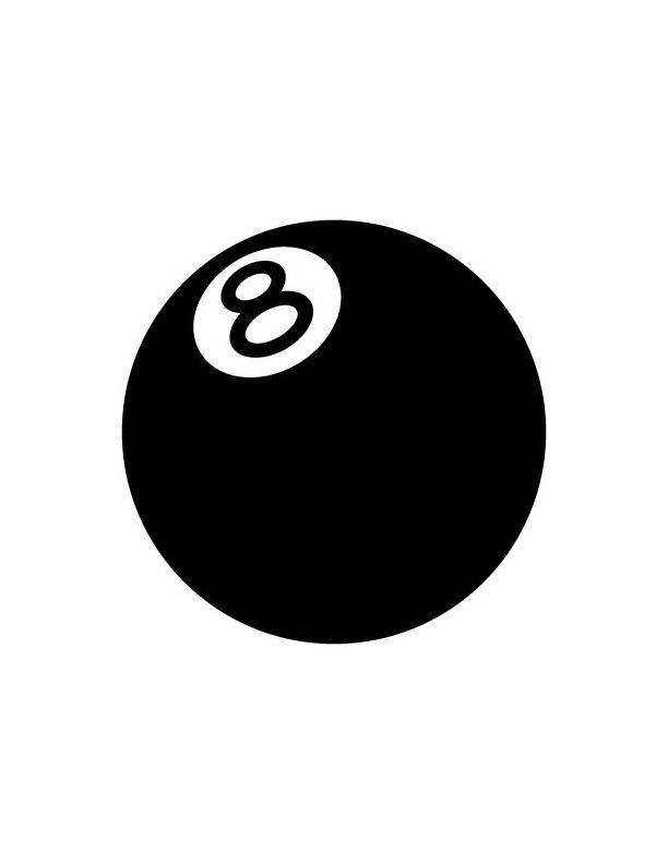 a black and white image of a pool ball with the number eight on it's side