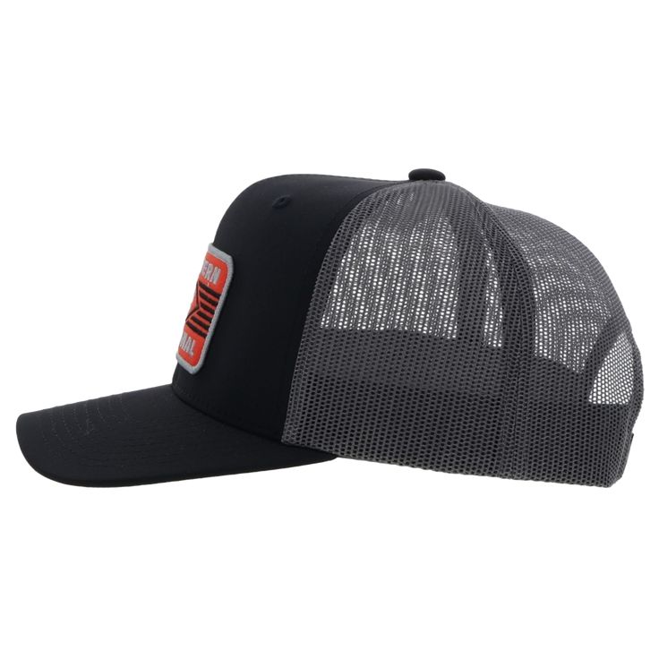 Style number: 2370T-BKGY. Black cotton twill front. Grey mesh back and side panels. Embroidered logo on front. Adjustable snapback. High-profile fit. Hybrid bill. One size fits all. Polyester / Cotton / Spandex. Breathable Six-panel Trucker Hat, Black Breathable Six-panel Trucker Hat, Breathable Trucker Snapback Hat, Trucker Snapback Hat With Breathable Mesh And Curved Bill, Sports Trucker Snapback Hat With Breathable Mesh, Trucker Snapback Hat With Breathable Mesh For Sports, Sports Six-panel Trucker Hat With Logo Patch, Sports Trucker Hat With Flat Bill, Flat Bill Trucker Hat For Sports