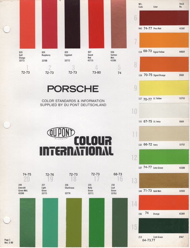 the color chart for porsche's new car