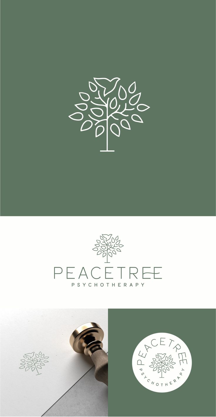 the logo for peace tree is shown in white and green colors, as well as an image