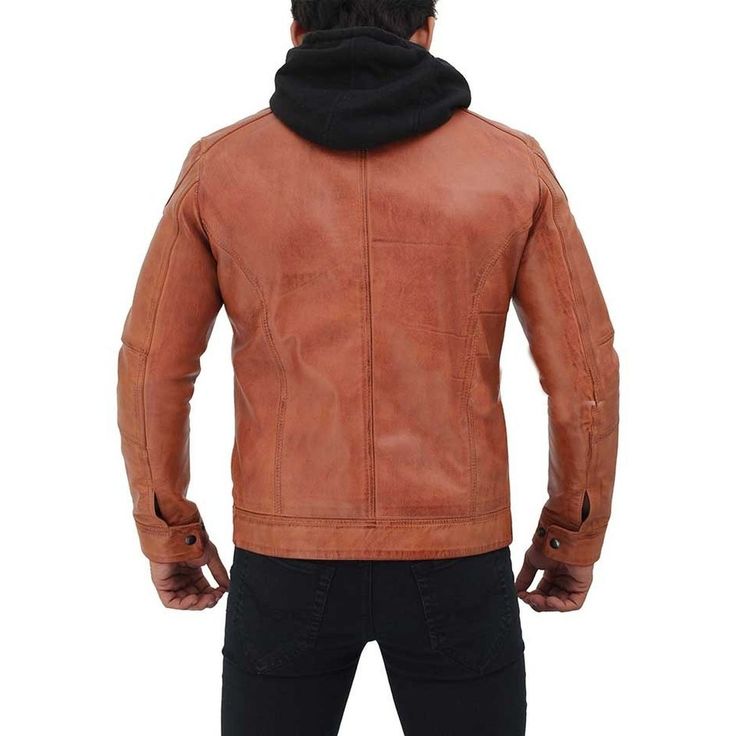 Description This men’s classic hooded leather jacket, in brown, is crafted from hand-waxed genuine leather and has a unique depth of color, due to Mush Editions exquisite finishing. The jacket features a classic snap button collar and two side pockets with zip closures; features also include detachable black hood that you can put on during chilly evening. External: Real Leather Internal: Polyester Lining Pockets: Two chest and External Waist Pockets Style: Detachable Hood and Snap Button Collar Fitted Leather Hooded Jacket With Long Sleeves, Rugged Brown Leather Jacket For Winter, Leather Outerwear With Double-lined Hood, Leather Jacket With Detachable Hood For Fall, Fitted Leather Hooded Jacket With Double-lined Hood, Classic Brown Leather Jacket For Winter, Fall Leather Jacket With Detachable Hood, Leather Jacket With Double-lined Hood, Leather Biker Jacket With Double-lined Hood For Fall