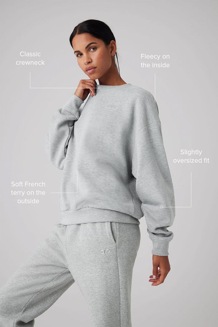 This best seller is cozy, comfortable, cute and done in classic neutrals and on-trend colors—each finished with a chrome Alo logo. It has a classic crewneck, ribbed cuffs and hem, and a laid-back dropped-shoulder fit. It’s made from midweight French terry that’s smooth on the outside and fleecy on the inside with the perfect drape. Pair with the Accolade sweatpants to make a matching set—and get one for your bestie, sibling, or partner, if you’re into that. The Accolade, Matching Sweats, Woman Back, Back Women, Alo Yoga, New Woman, Color Trends, Bra Tops, Best Seller