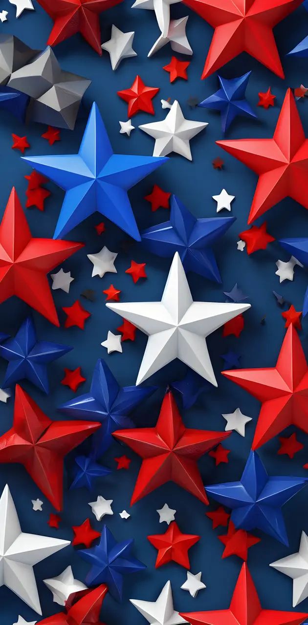 many red, white and blue stars are scattered together