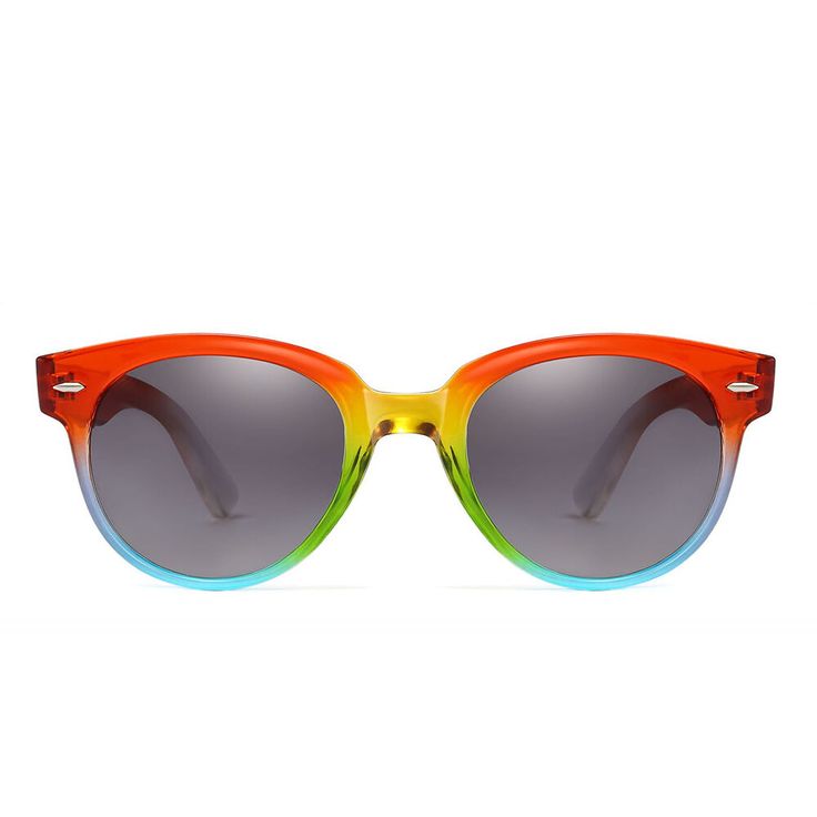 Round sunglasses are appealing sunglass frames with a unique full rim design. The enticing color combinations these frames come finished in give them a nice and alluring look. These frames are designed by combining high quality materials.Frame Shape: RoundFrame Color: RainbowFrame Material: PCLens Color: GreyLens Material: PCRim Type: Full RimLens Width: 50 mmBridge Width: 18 mmTemple Length: 142 mmFrame Width: 145 mmLens Height: 50 mmWeight: 30 gPolarized: NoSpring Hinge: YesAdjustable Nose Pads: No Wayfarer Sunglasses With Gradient Lenses For Beach, Beach Wayfarer Sunglasses With Gradient Lenses, Retro Polycarbonate Sunglasses With Tinted Lenses, Retro Wayfarer Sunglasses With Uv Protection, Retro Polarized Sunglasses In Polycarbonate, Retro Polycarbonate Sunglasses With Uv Protection, Retro Polycarbonate Sunglasses With Polarized Lenses, Retro Polarized Sunglasses Polycarbonate, Retro Anti-reflective Glass Sunglasses