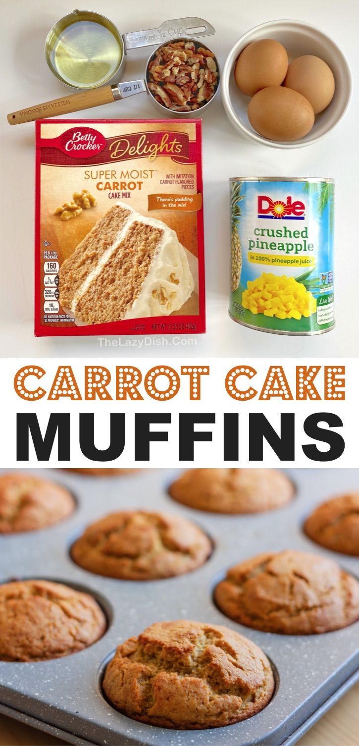 carrot cake muffins in a muffin tin with ingredients to make them look like cupcakes