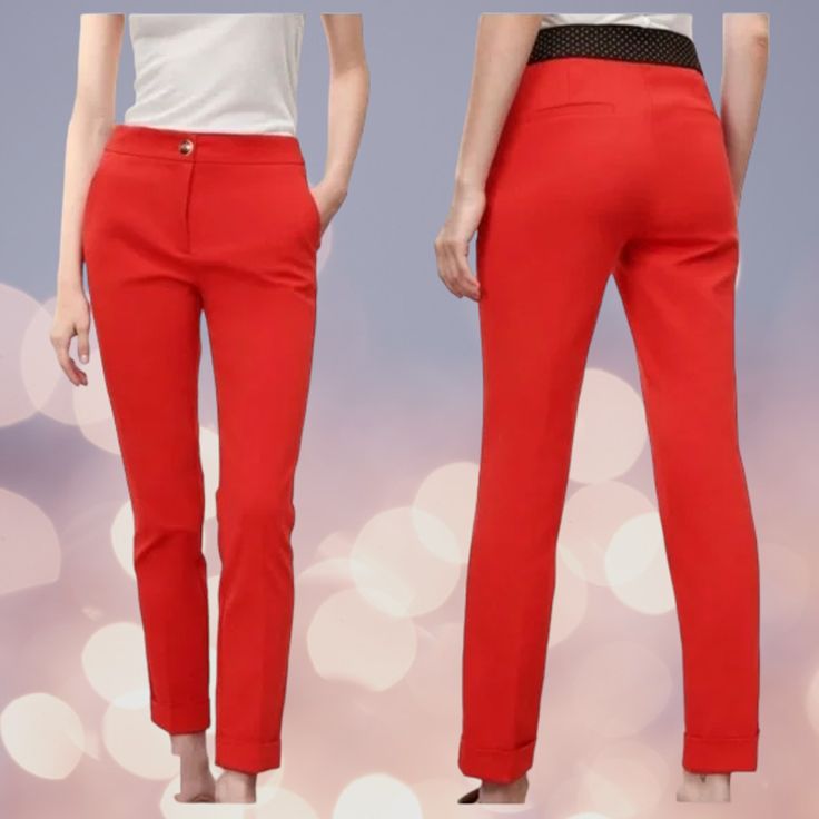 Nwt ~ Zara | Jogger Waist Pants. Brand New (Never Worn) Size: M Color: Red New With Tags Red Straight Leg Bottoms With Button Closure, Chic Red Bottoms With Belt Loops, Red Workwear Pants With Button Closure, Trendy Red Pants With Belt Loops, Chic Red Pants With Belt Loops, Tailored Red Bottoms For Business Casual, Trendy Red Bottoms With Button Closure, Red Straight Leg Fitted Bottoms, Chic Red Straight Leg Bottoms