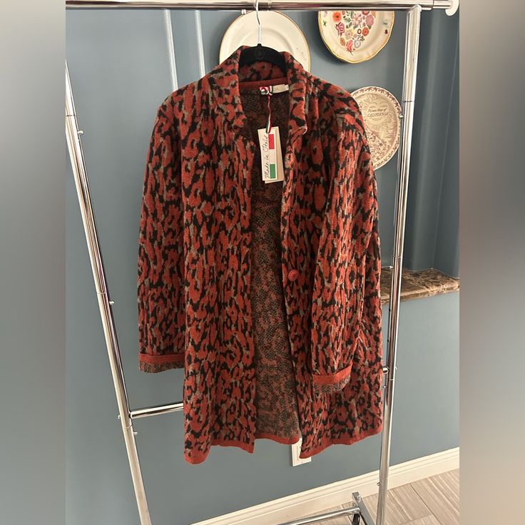 Nwt Aida Orange And Black Leopard Print Knit Coat Long Made In Italy. Great Condition Never Worn. Super Cozy! Size Small But More Of An Oversized Look. Long Orange Outerwear For Fall, Orange Long Sleeve One Size Cardigan, One Size Orange Long Sleeve Cardigan, Orange Fitted Long Sleeve Cardigan, Fitted Long Sleeve Orange Cardigan, Fitted Orange Long Sleeve Cardigan, Orange Knit Long Sleeve Outerwear, Long Sleeve Orange Knit Outerwear, Orange Fall Outerwear For Layering