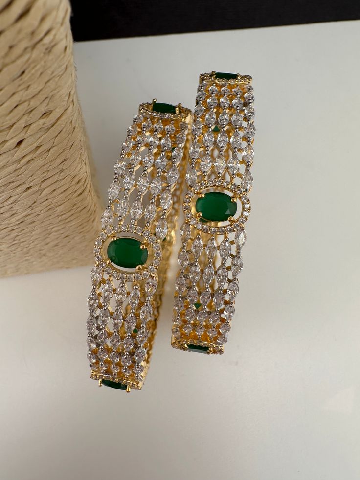 Traditional Bangles comes as a PairColor : goldSize : Size : 2.4Stones : Green Stones AD