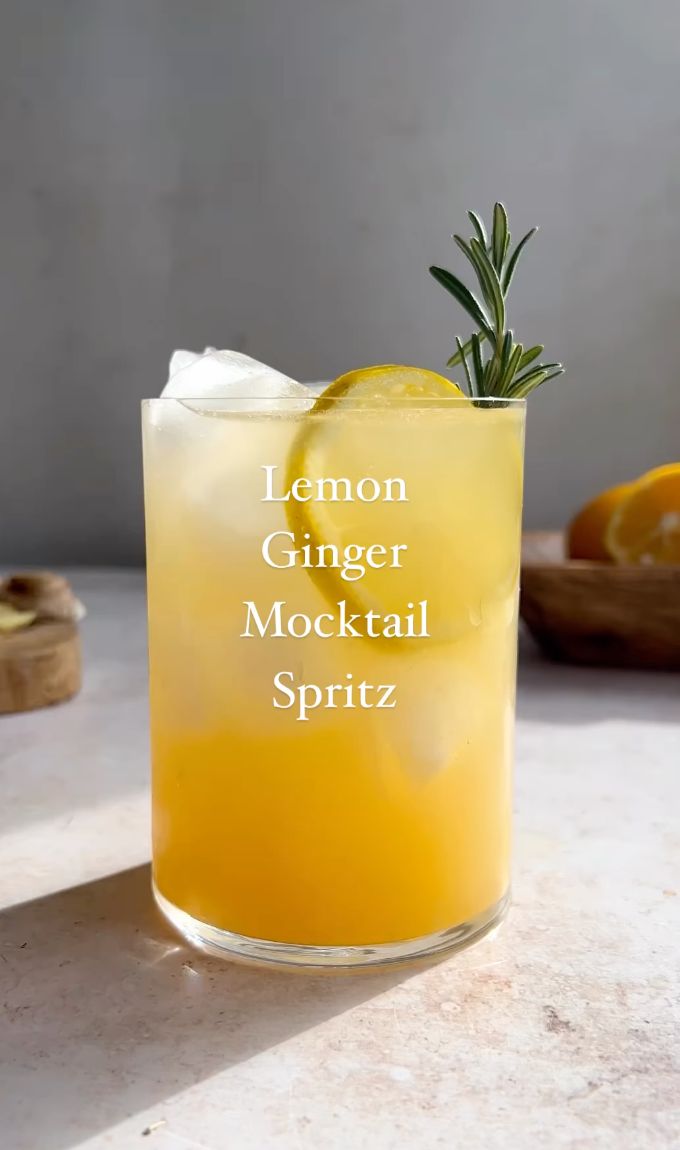 lemon ginger mocko cocktail with rosemary garnish