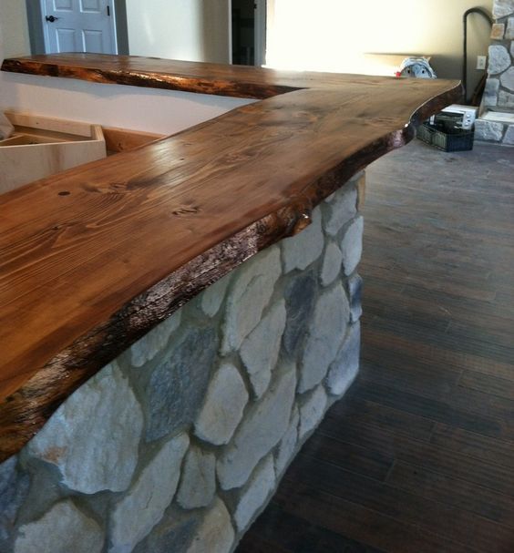 the counter top is made out of wood and stone