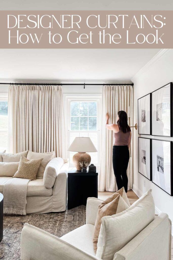 a woman standing in front of a living room window