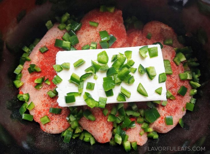 the food is prepared and ready to be put in the slow cooker for cooking