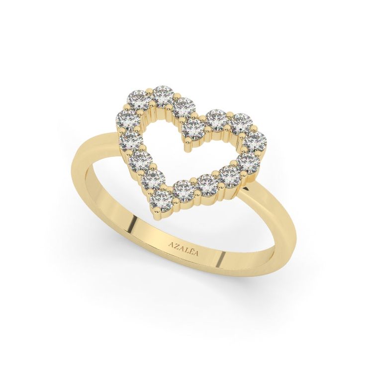 This 14k Gold dainty heart ring is perfect for everyday wear. You can wear it alone or as a stacking ring.* Personalized inscription available.** Half and quarter sizes available. *** Please add the ring size as a note to your order at checkout.__________________________________________M A T E R I A L & L E N G T HAvailable in 14k Yellow Gold, 14k Rose Gold, 14k White Gold, 18k Yellow Gold, 18k Rose Gold, 18k White GoldBand width: 1.7 mm Stone: 18 Natural Round DiamondsDiamond size: 1.9 mm Carat Dainty Yellow Gold Stackable Heart Ring, Dainty Stackable Yellow Gold Heart Ring, Everyday Yellow Gold Heart Ring With Charm, Everyday Yellow Gold Heart Charm Ring, Heart Shaped Stackable Rings For Everyday, Everyday Stackable Rings For Valentine's Day, 14k Gold Heart Ring For Everyday, Everyday 14k Gold Heart Stackable Rings, Everyday 14k Gold Heart Ring