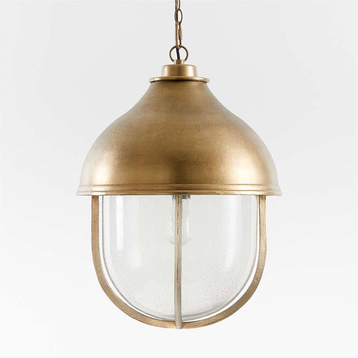 North Large Brass Cage Pendant Light by Leanne Ford + Reviews | Crate & Barrel Aged Brass Pendant Lighting, Brass Kitchen Pendant Lights Over Island, Pendant Lighting Stairwell, Coastal Pendant Lighting Kitchen, Brass Kitchen Pendants, Brass And Glass Pendant Light, Nautical Pendant Lighting, Antique Brass Pendant Light, Cage Pendant Light