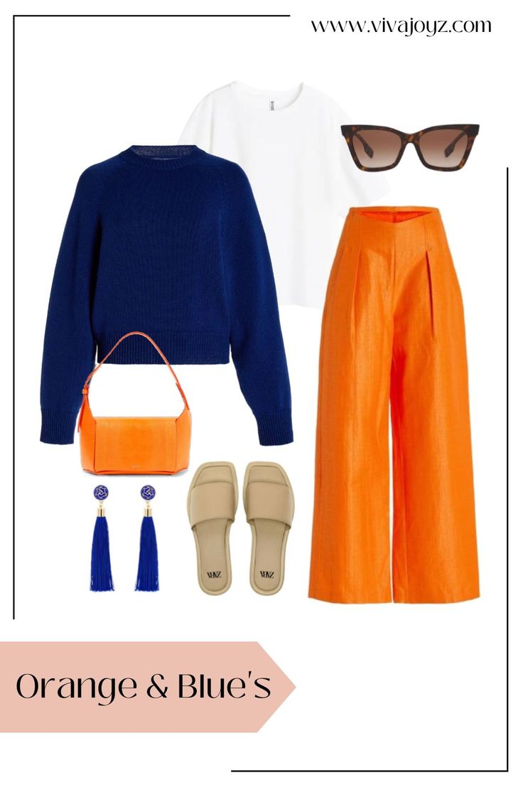 Super cute fall outfit with orange pants! Get The Look. Tags: #falloutfit #orangepants #bluesweater #outfits #outfitinspiration #fashion #fashioninspiration #fancyoutfits #workoutfits #getthelook Orange Red Pants Outfit, Orange Accent Outfit, Orange Pants Outfit Winter, Outfit With Orange Pants, Outfits For Work 2023, Navy And Orange Outfit, Orange Pants Outfit Street Style, Orange Slacks Outfit, Orange Pants Outfit Fall