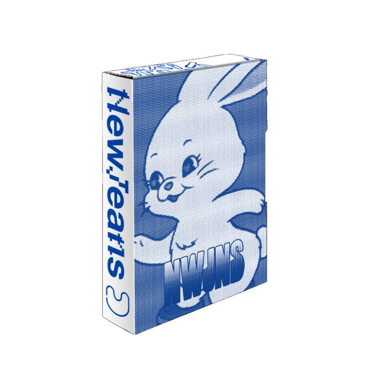 a blue and white box with an image of a bunny on it