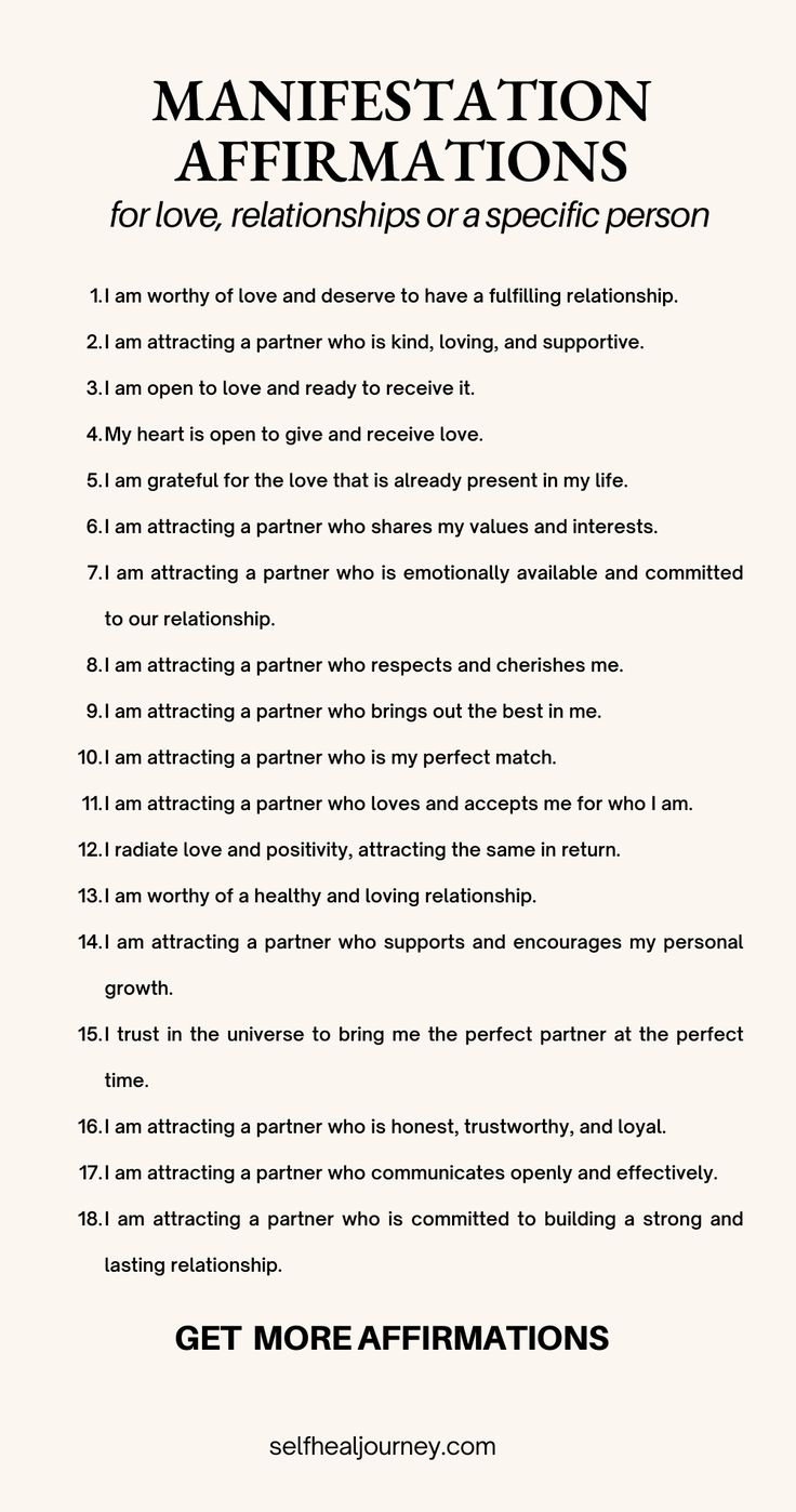 a poster with the words, manfestation affirmationss for love and affection or specific person