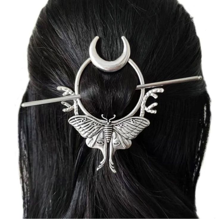 Gorgeous Gothic Crescent Moon With Luna Moth Hair Accessory. Beautiful With Unique Design And Amazing Textured Feel. Silver Color, Light/Medium Weight. Perfect Addition To Your Artistic Style! New Non- Smoking Home Size Os Last One Love: Vintage, Retro, Sourpuss, Hell Bunny, Dolls Kill, Hot Topic, Maurices, Nordstrom, Old Navy, American Eagle, Christmas, Cold Weather, Grunge, Boho, Bohemian, Kawaii, Activewear, Fall, Goth, Gothmilk, Forever 21, Michael Kors, Loft, Wednesday Adams, Tim Burton, Ba Cloud Hair, Witchy Hair, Celtic Hair, Moon Hair, Gothic Hairstyles, Moon Clouds, Wiccan Jewelry, Luna Moth, Copper Hair