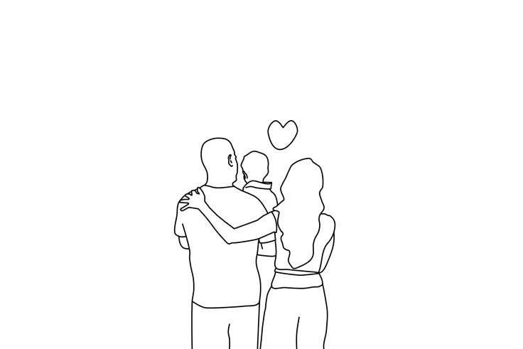 two people hugging each other with a heart above them