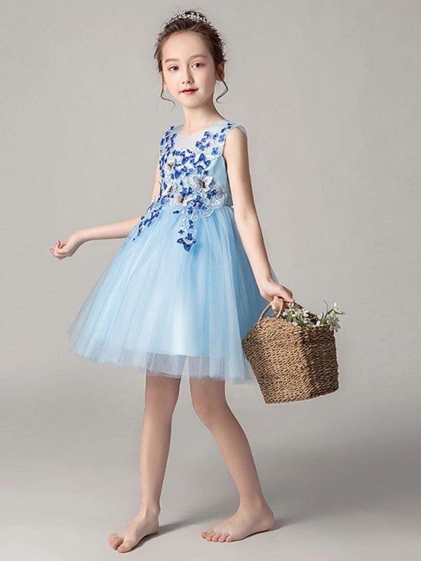 Silhouette Princess Neckline Jewel Hemline/Train Knee-Length Back Details Zipper, Wedding Dress Functional Buttons Fabric Tulle Embellishment Flowers Sleeve Length Sleeveless Fully Lined Yes Season Spring, Summer, Fall Weight 0.6kg Light Blue Tulle Dress With Floral Applique, Spring Princess Dress With Floral Applique, Blue Floral Applique Dress For Dress-up, Blue Princess Dress With Floral Applique, Blue Tulle Dress With Floral Applique, Fitted Blue Princess Dress With Floral Applique, Floral Applique Dress For Spring Pageant, Blue Summer Wedding Tutu Dress, Blue Sleeveless Tutu Dress For Dress-up