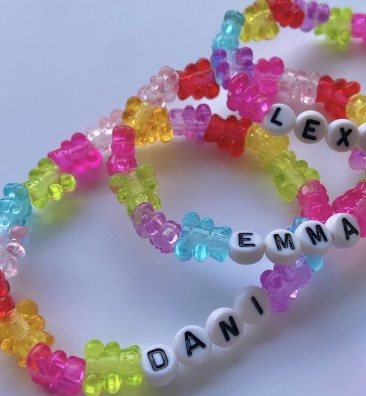 PERSONALIZED Gummy / Teddy Bear Bracelet Made using Clear Multi-Color Bear Beads & Double Strung elastic cord. You will receive (1) Bracelet Gummy Bear Theme Party, Gummy Bear Activities, Cute Personalized Jewelry For Party Favors, Playful Customizable Beaded Bracelets For Gifts, Personalized Kawaii Multicolor Jewelry, Kawaii Multicolor Personalized Jewelry, Fun Pink Craft Supplies For Gifts, Cute Plastic Jewelry For Gifts, Personalized Multicolor Bracelets For School