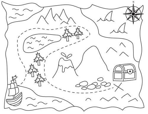 a pirate map with ships, palm trees and other things to draw on the paper