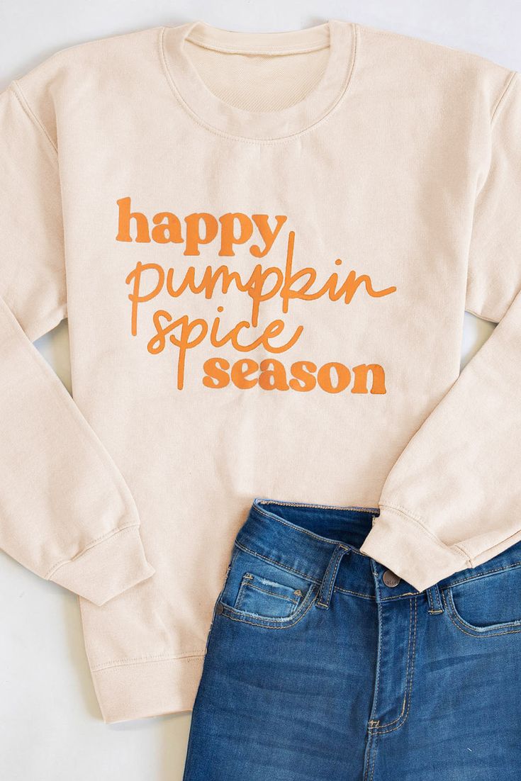 Beige Letter Print Pullover Graphic Sweatshirt Fall Loungewear T-shirt, Cozy Letter Print Tops For Spring, Graphic Print Tops For Fall Loungewear, Graphic Print Tops For Loungewear In Fall, Cozy Text Print Sweatshirt For Fall, Fall White Soft-washed Sweatshirt, Soft-washed White Sweatshirt For Fall, Fall Sweatshirt With Lettering And Long Sleeves, Fall Long Sleeve Sweatshirt With Lettering