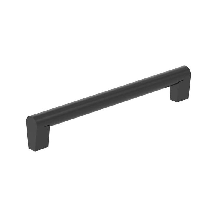 a black cabinet handle on a white background