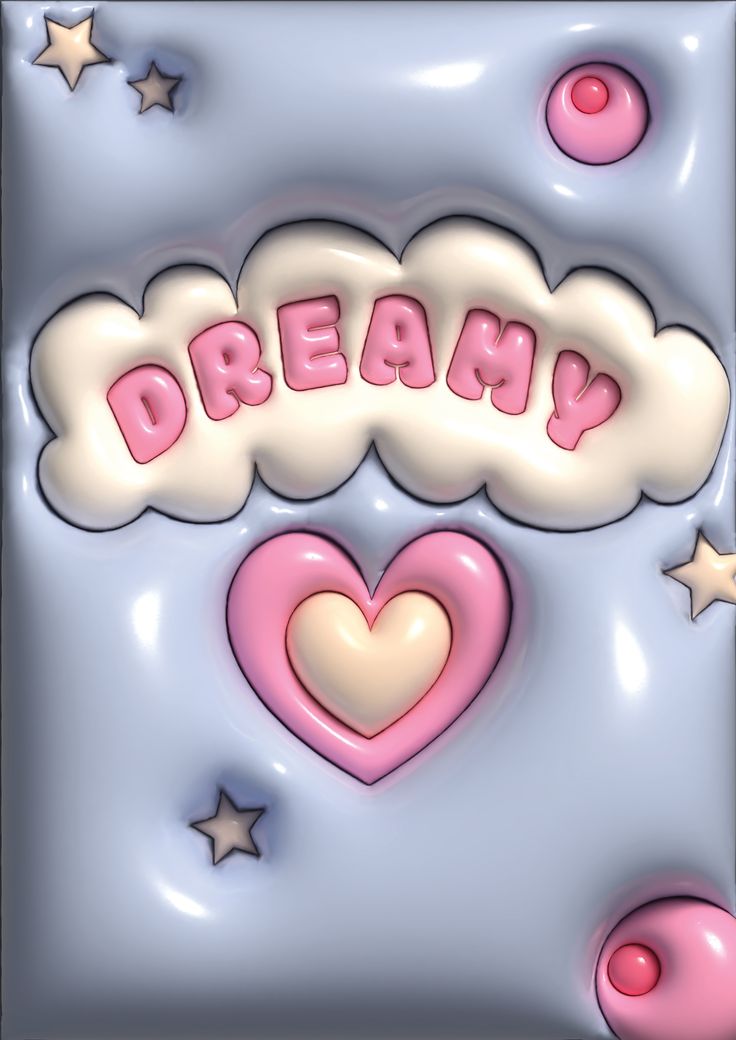 the words dreamy are written in pink and white on a blue background with stars