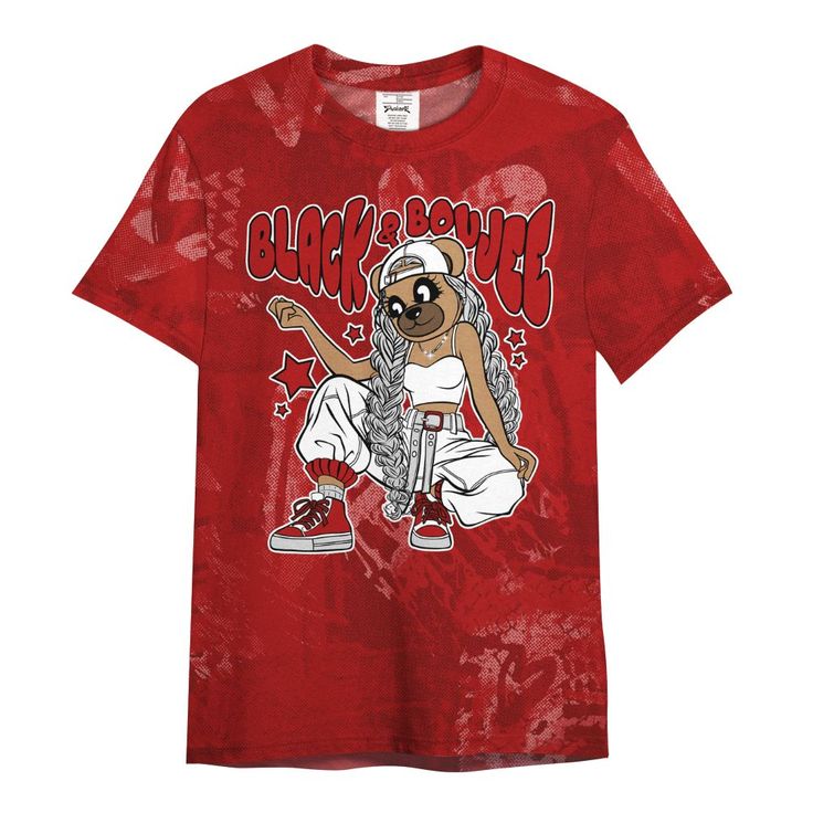 Brand Dunkare Red Taxi 12s Shirt - Boujee Girls Bear Heart Grunge All Over Print Unisex Shirt Red Hip Hop T-shirt With Short Sleeves, Hip Hop Cotton Tops With Character Print, Hip Hop Style Cotton Tops With Cartoon Print, Red Short Sleeve Hip Hop Top, Red Cotton Top With Cartoon Print, Red Hip Hop Cotton Tops, Red Cotton T-shirt With Cartoon Print, Red Cotton T-shirt With All Over Print, Red Cotton Hip Hop Tops