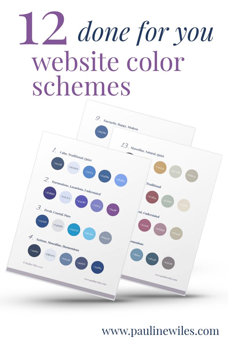 two white sheets with blue and purple circles on them that say, 12 done for you website color schemes