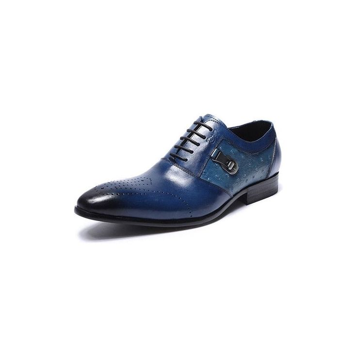 Introducing the LuxePrint Exotic Lace-Up Oxford Brogue Casual Shoes, a symbol of sophistication and style. Crafted with genuine cow leather, these shoes embody luxury and durability. The lace-up closure ensures a secure and comfortable fit, while the pointed toe shape adds a touch of elegance. Elevate your footwear game with these eye-catching shoes that are perfect for any occasion. Experience the breathability and comfort of the genuine leather lining, ensuring all-day wearability. Don't miss out on the opportunity to make a statement with the LuxePrint Exotic Lace-Up Oxford Brogue Casual Shoes. Fitted Blue Oxfords With Brogue Detailing, Blue Lace-up Oxfords For Derby, Blue Lace-up Oxfords For Business, Blue Lace-up Business Dress Shoes, Blue Pointed Toe Oxfords For Formal Occasions, Blue Pointed Toe Oxfords For Derby, Formal Wingtip Lace-up Shoes With Perforations, Blue Plain Toe Oxfords For Business, Blue Brogue Lace-up Dress Shoes