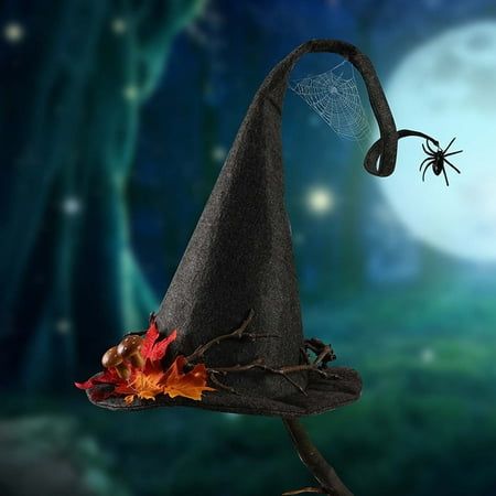 a witch hat with a spider on it and fire coming out of its mouth in front of a full moon