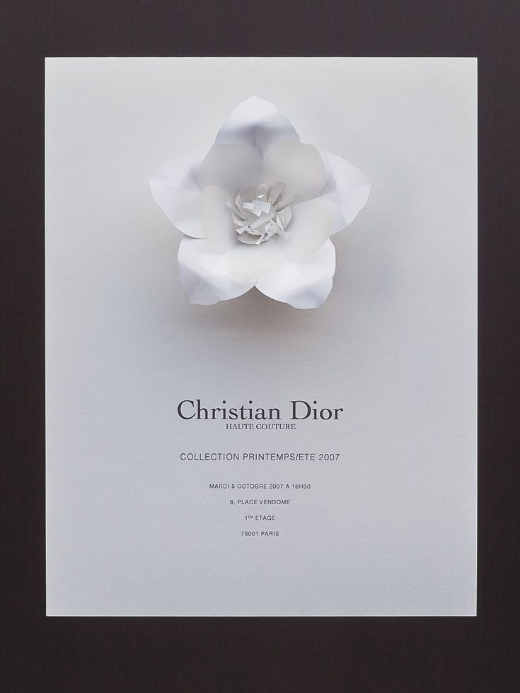 a white paper flower with the words christian dior on it