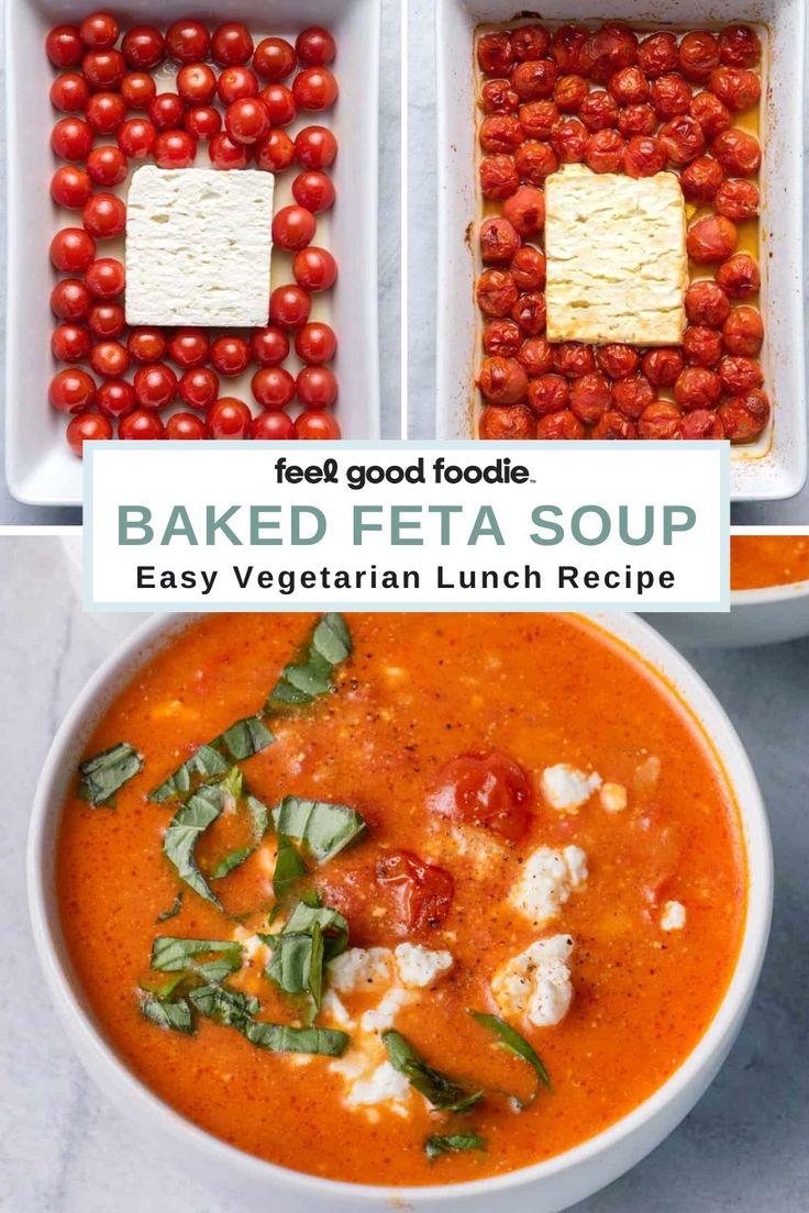 baked feta soup with tomatoes and mozzarella cheese