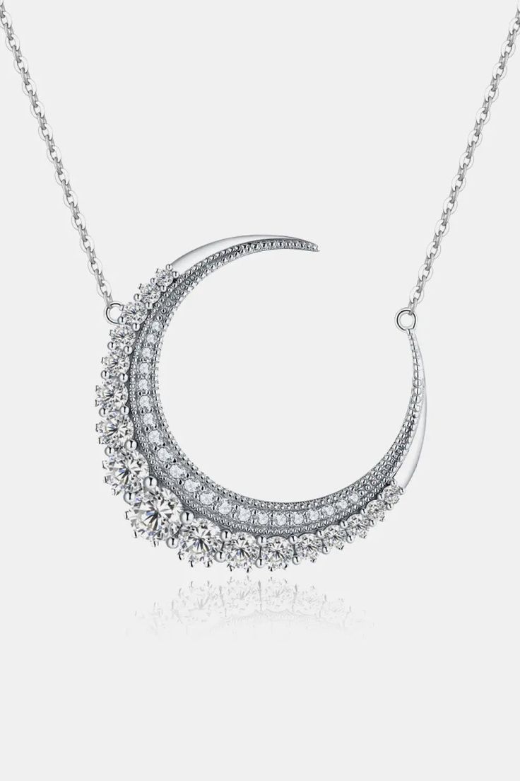 1.8 Carat Moissanite Crescent Moon Shape Pendant Necklace LOVCIA Minimalist Beauty, Moon Shape, Moon Shapes, The Cosmos, Style Minimalist, Crescent Moon, Chain Lengths, Chain Length, Crescent