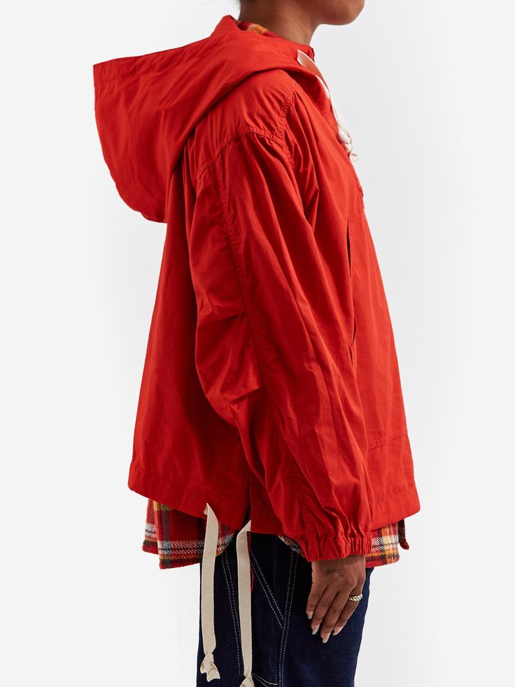 The Beams Boy Side Button Anorak Parka has been constructed from crisp cotton and features a quarter zip placket, an adjustable hood, a drawstring waistband and cinched cuffs. 100% Cotton Quarter Zip Placket Cinched Cuffs Adjustable Waistline & Hood *Model is 5'5" and wears One Size Red Windbreaker With Drawstring Hood For Fall, Red Fall Windbreaker With Drawstring Hood, Oversized Cotton Parka With Drawstring Hood, Red Cotton Outerwear With Drawstring Hood, Cotton Windbreaker With Drawstring Hood For Fall, Red Cotton Windbreaker For Outdoor, Fall Cotton Windbreaker With Drawstring Hood, Red Cotton Hooded Jacket For Spring, Red Cotton Hooded Jacket With Pockets