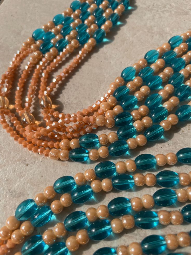 Double Strand Waist Bead - Brown Multi-strand Czech Glass Beaded Necklace, Glass Double Strand Beaded Necklaces, Multi-strand Blue Spacer Beads, Blue Multi-strand Spacer Beads, Multi-strand Beaded Necklace With Large Czech Glass Beads, Multi-strand Polished Czech Glass Beads, Colorful Multi-strand Czech Glass Beads, Polished Czech Glass Multi-strand Beads, Multi-strand Czech Glass Beaded Necklace With Polished Beads