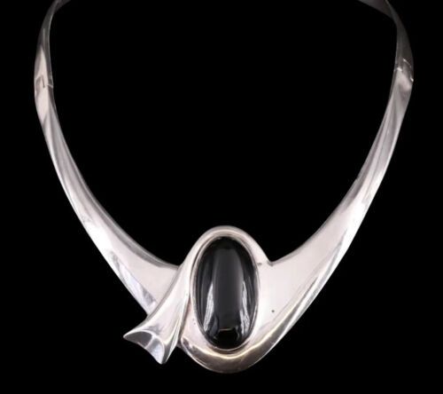 Alicia de la Paz Taxco Mexico 950 Silver Obsidian Modernist Collar Necklace 114g | eBay Unique Onyx Jewelry For Formal Occasions, Contemporary Formal Jewelry With Gemstones, Contemporary Gemstone Jewelry For Formal Occasions, Oval Jewelry With Polished Finish For Evening, Contemporary Formal Necklaces With Polished Finish, Contemporary Formal Necklace With Polished Finish, Unique Polished Jewelry For Formal Occasions, Modern Onyx Jewelry For Formal Occasions, Contemporary Polished Necklace For Formal Occasions