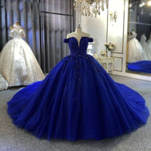 ad eBay - Find many great new & used options and get the best deals for Royal Blue Lace Wedding Dresses Off The Shoulder Appliques Sequins Ball Gowns at the best online prices at eBay! Free shipping for many products! Black Prom Dress Long, Wedding Dress Cinderella, Debut Gown, Cocktails Dresses, Blue Lace Wedding Dress, Ball Gown Black, Blue Wedding Dress Royal, Royal Blue Quinceanera, Dress Sweet 16