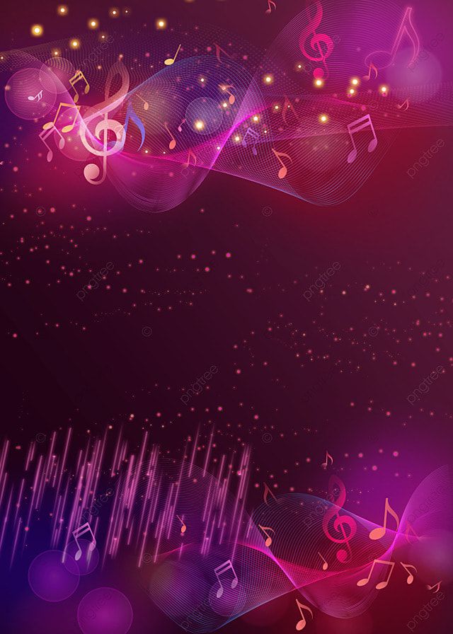 an abstract music background with musical notes and sound waves in pink, purple and blue colors